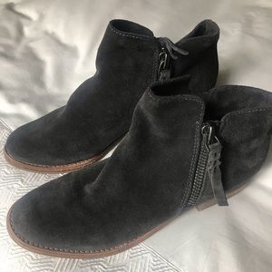 Gray suede zipper booties